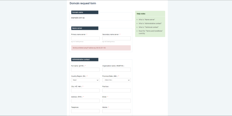 np domain registration step 3