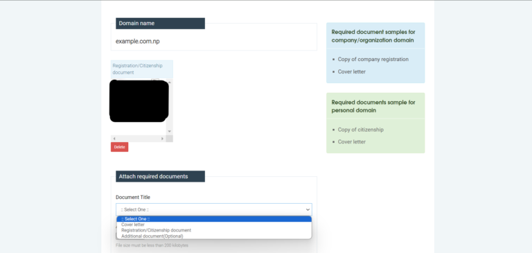 np domain registration step 4